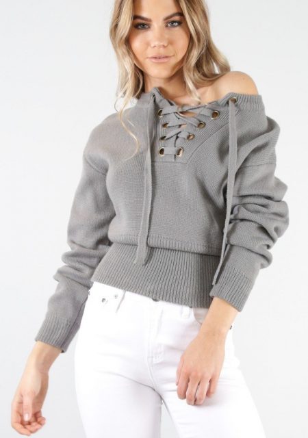 See Need Want Fashion Autumn Must Have Laceup Knit Jumper Showpo