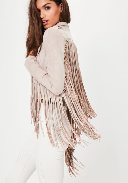See Need Want Fashion Trend Pink Suede Fringed Jacket Missguided Biker Jacket 1