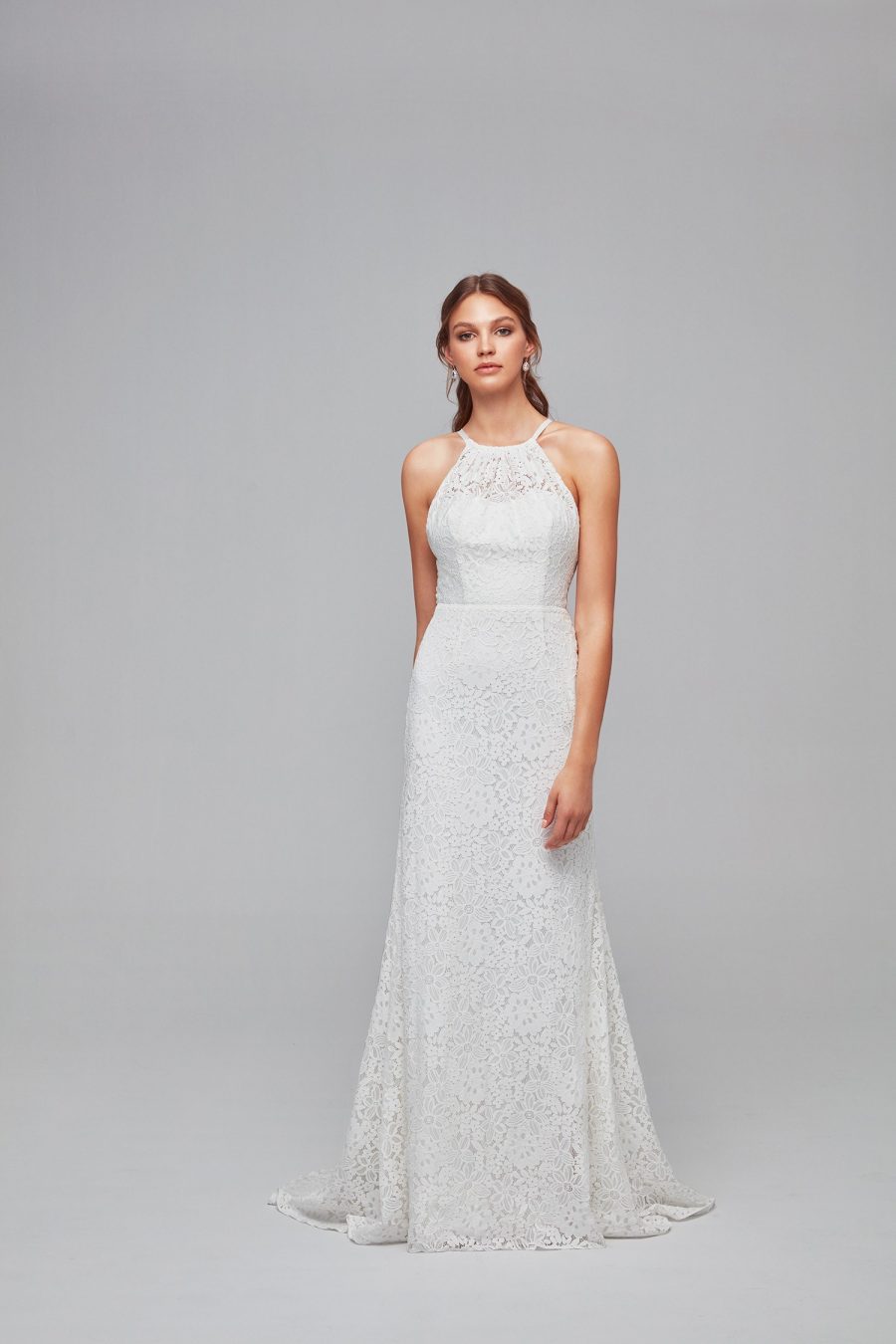 Illusion Lace Halter Sheath Wedding Dress Wg3883
